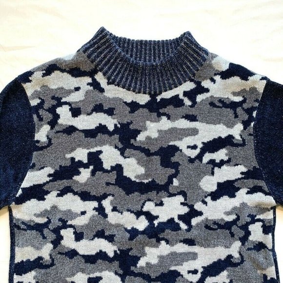 Royal Prestige Camo Sweater Mens Medium M Velour Elbow Patch Chunky Knit Rayon - Picture 3 of 10